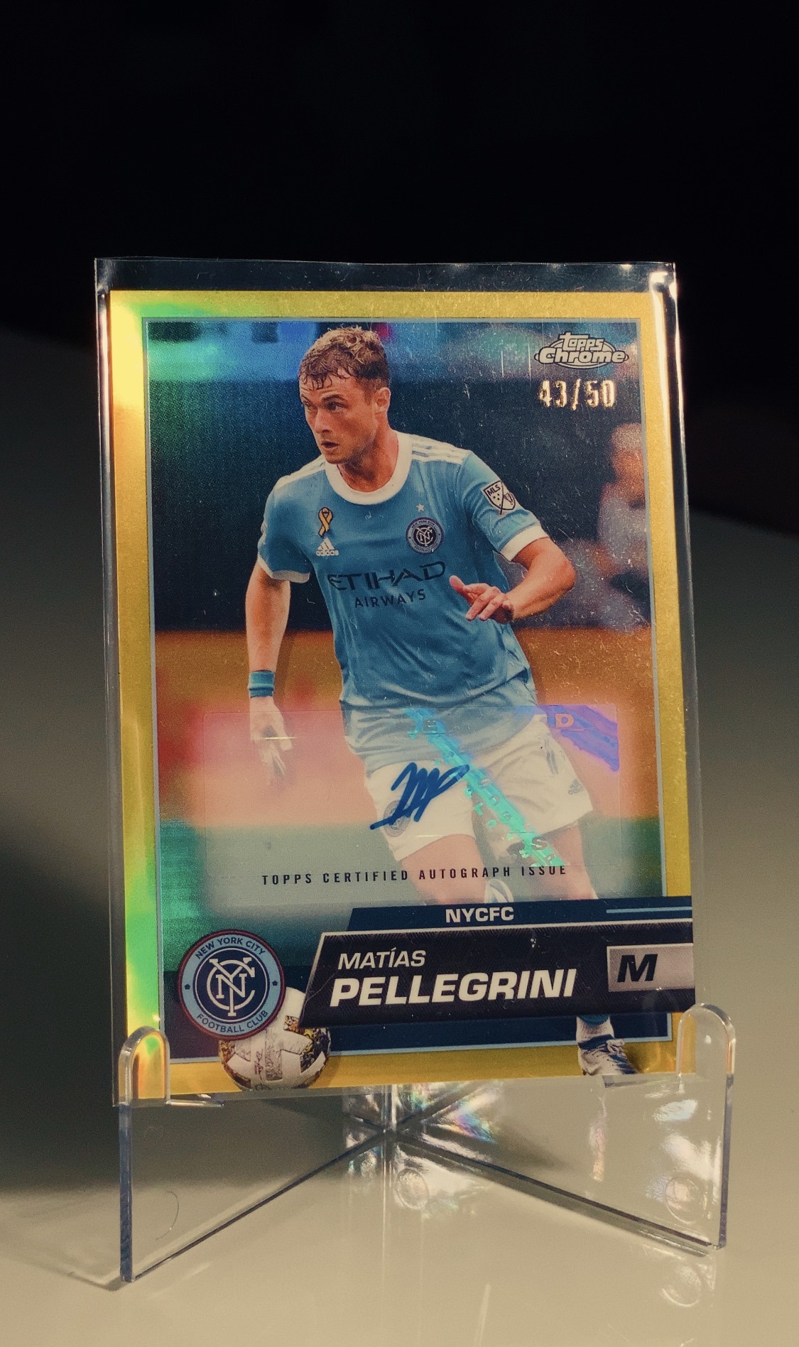Matías Pellegrini — Topps Chrome MLS Gold Refractor Auto 43/50 — frente
