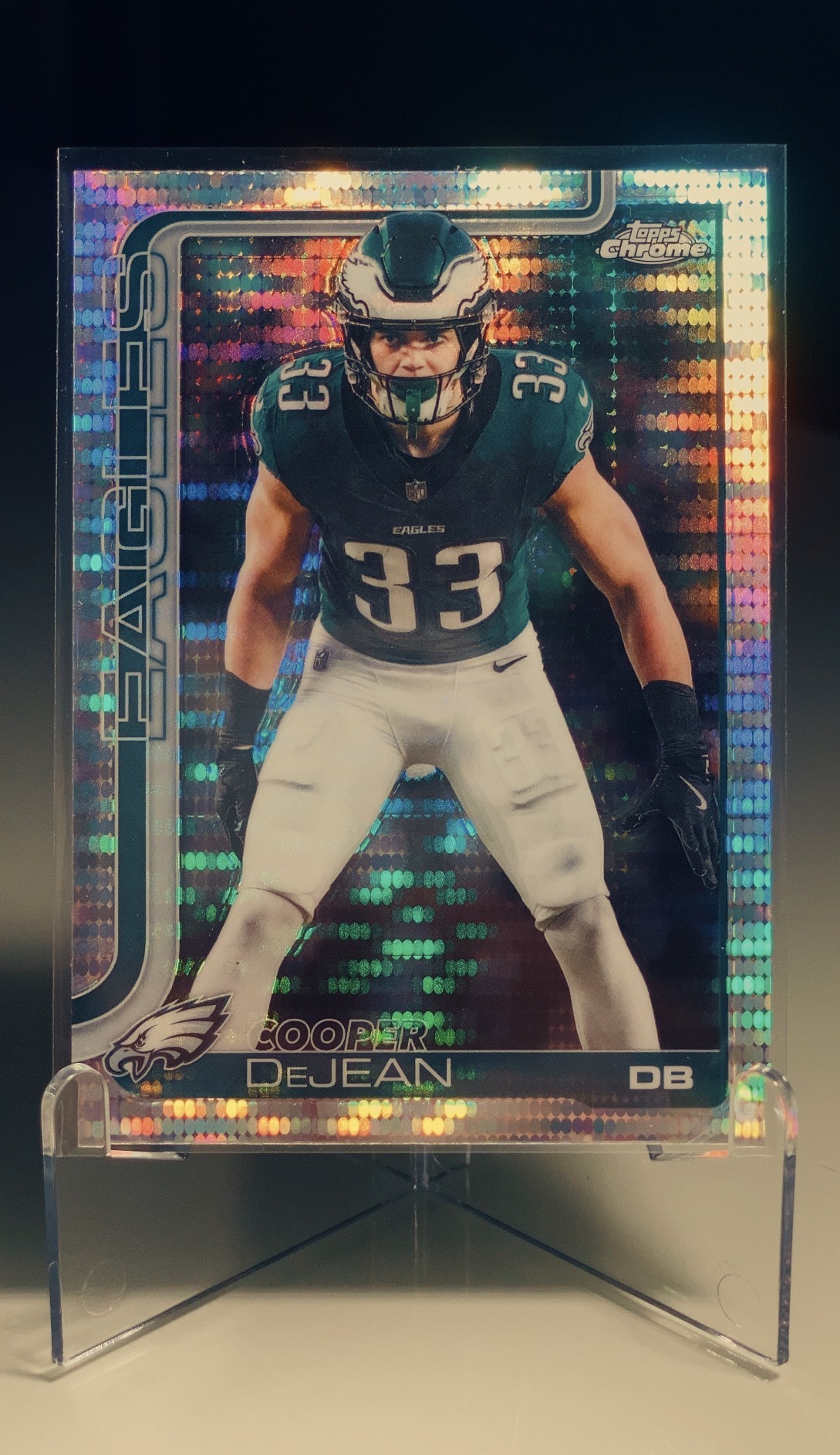 Cooper DeJean — Topps Chrome Pulsar Refractor — frente
